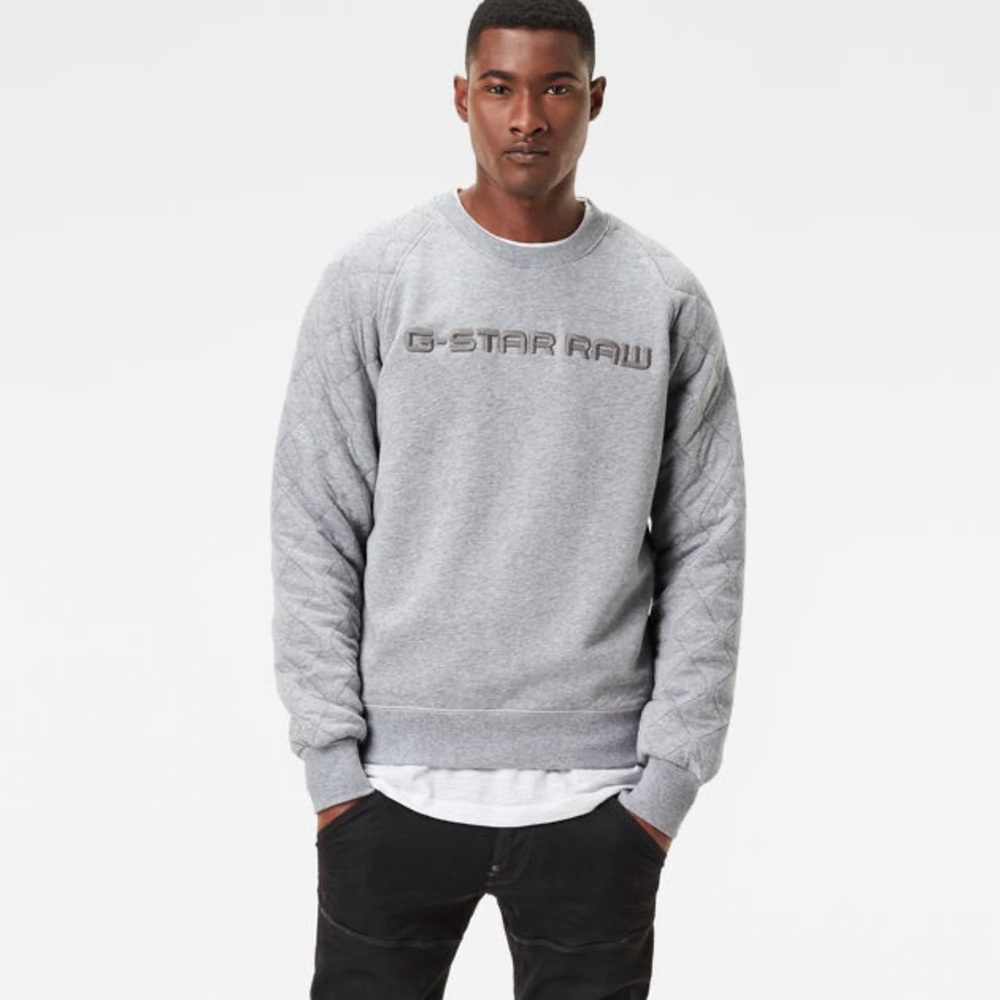men’s g-star raw tarev quilted crew neck M gray